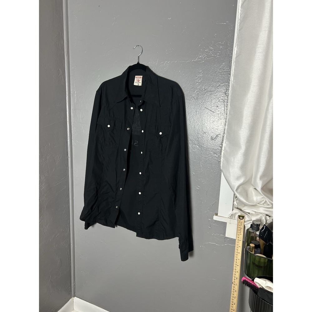 True Religion Men's Pearl Snap Black Long Sleeve League Of 56'ers Size XL‎